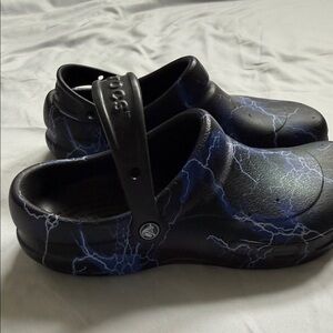 CROCS Black Clogs with Blue Lightning Print